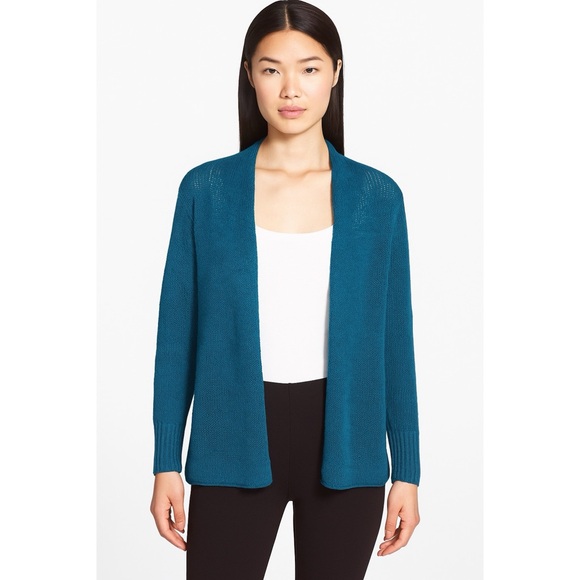 Eileen Fisher Womens Kimono Cardigan Jewel Teal Linen Sweater Size M NWT - Picture 1 of 9